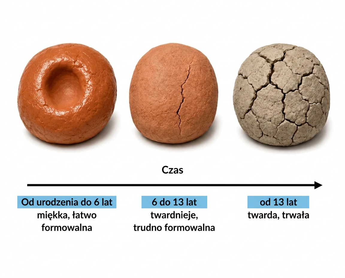 Rozwój kości twarzy dziecka porównany do gliny twardniejącej w czasie